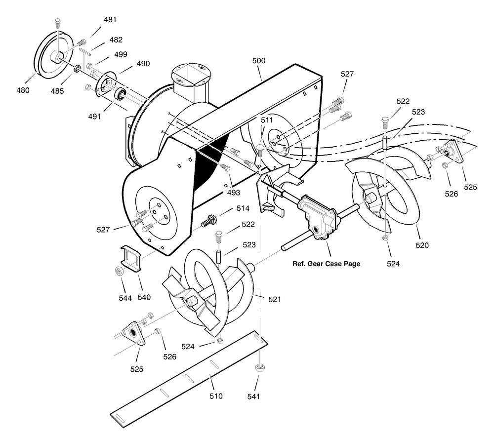 Auger Housing Diagram and Parts List for 624505X4D 2003 Briggs and Stratton Snow Blower